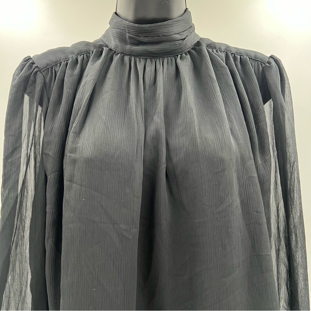 Future‎ Collective Kahlana Barfield Brown Black Sheer Mock Neck Blouse Top S